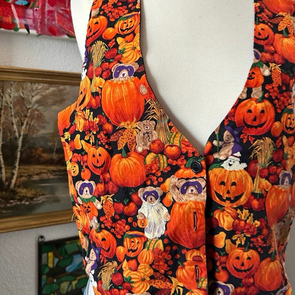 Basic Editions Pumpkin Bear Button Up Vest - image 2